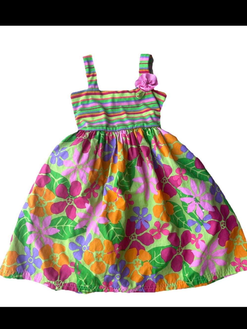 Youngland Girls Y2K Floral Sundress Size 6 Tropical Cotton Formal Summer Dress